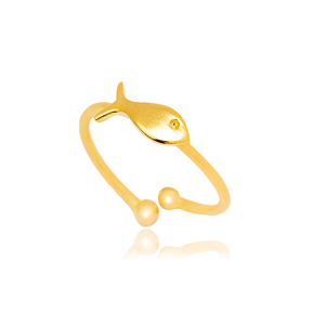 Elegant Fish Design Adjustable Ring 22K Gold Plated 925 Sterling Silver Jewelry