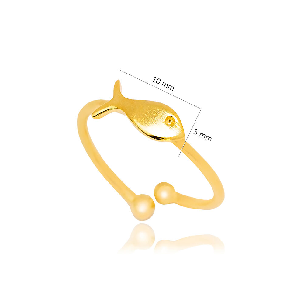 Elegant Fish Design Adjustable Ring 22K Gold Plated 925 Sterling Silver Jewelry