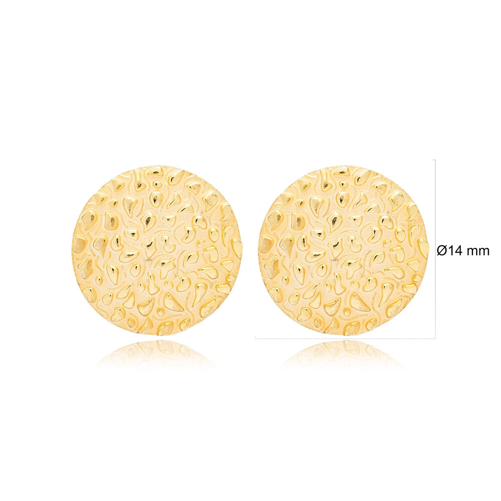 Chic Round Design Textured Stud Earrings Turkish Wholesale Handcraft 925 Sterling Silver Jewelry