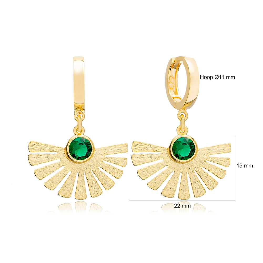 Emerald Stone Fan Shaped Dangle Earrings Turkish Handmade Wholesale 925 Sterling Silver Jewelry