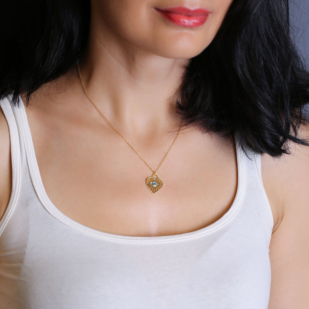 Trendy Heart Shape Pattern Design Evil Eye Charm Necklace Pendant Turkish 925 Silver Jewelry