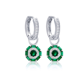 Baguette Dainty Design Emerald Dangle Earring 925 Sterling Silver Jewelry