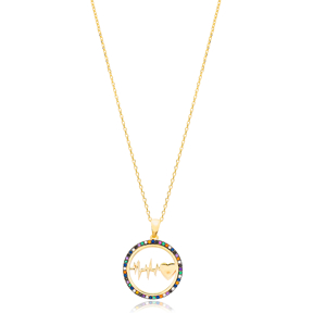40+5 cm Rainbow Heartbeat Pendant 925 Sterling Silver Jewelry PEND-9190(6085)