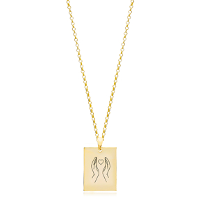 In Good Hands Hand Gestures Rectangle Disc Charm Necklace