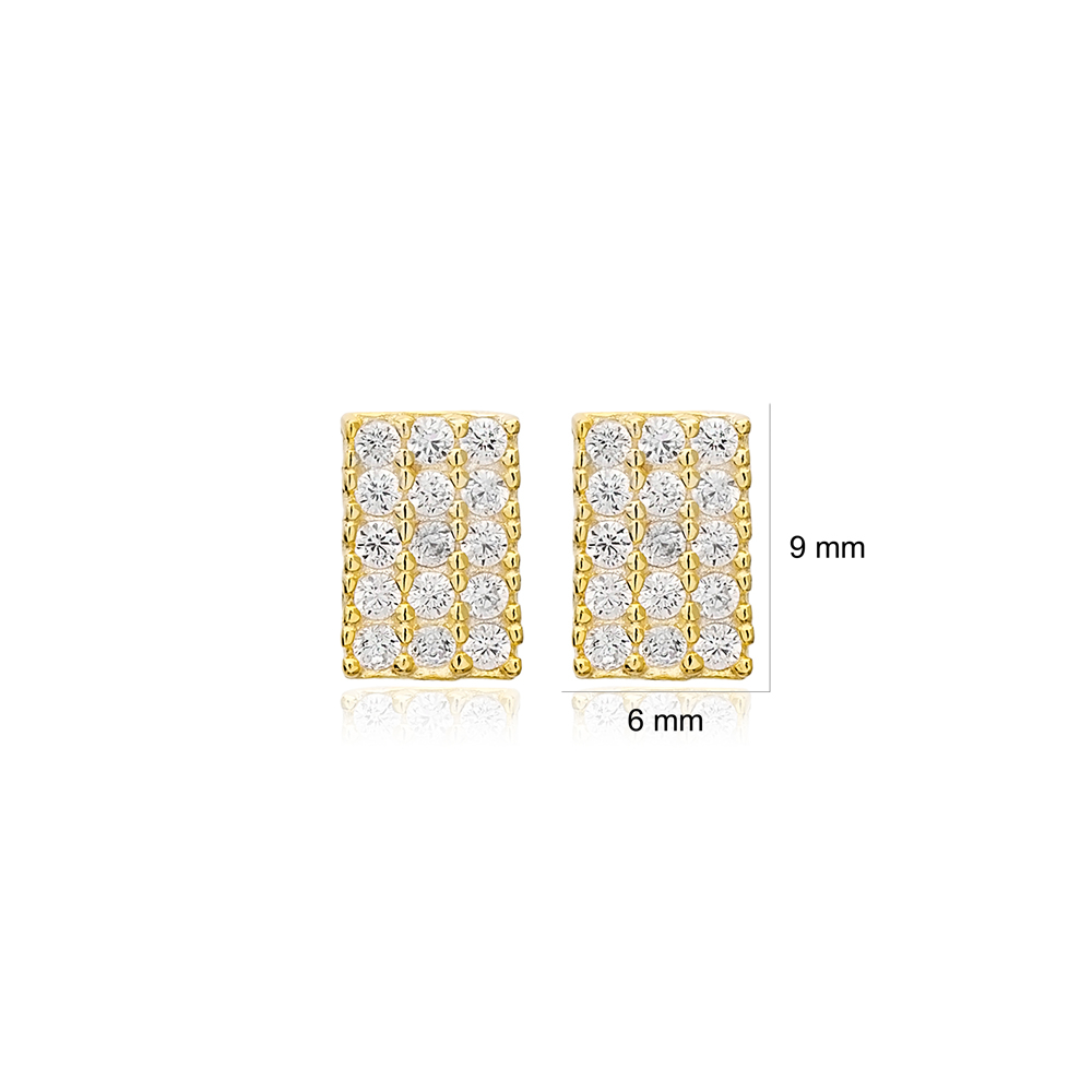 Rectangle Design Stud Earrings Wholesale Handcrafted 925 Sterling Silver Jewelry