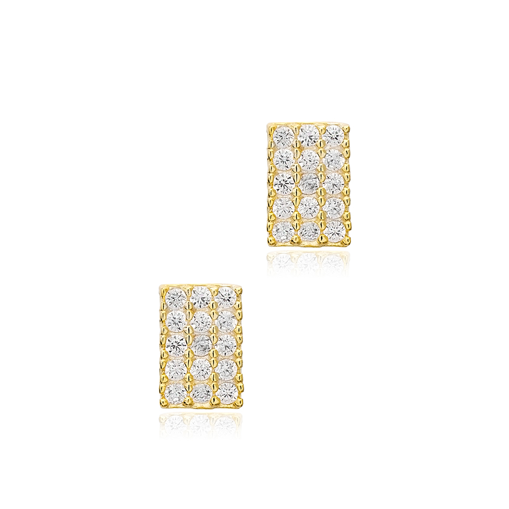 Rectangle Design Stud Earrings Wholesale Handcrafted 925 Sterling Silver Jewelry