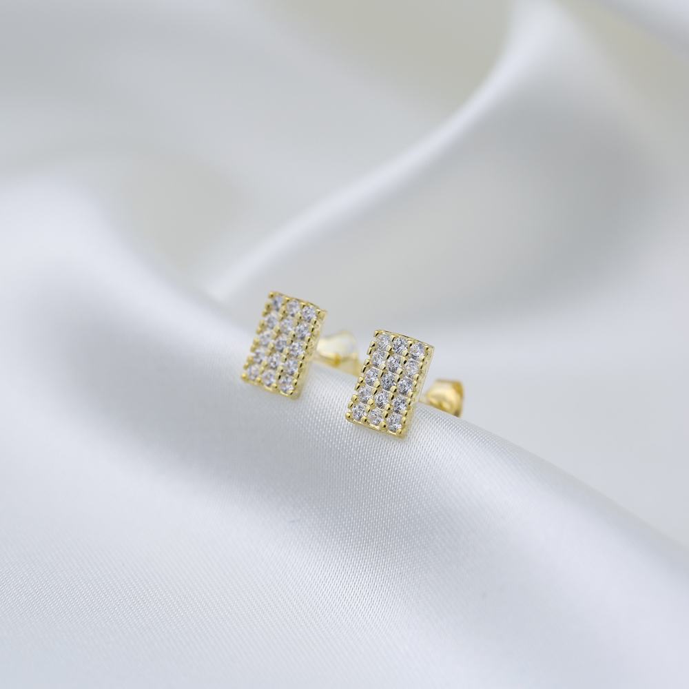 Rectangle Design Stud Earrings Wholesale Handcrafted 925 Sterling Silver Jewelry