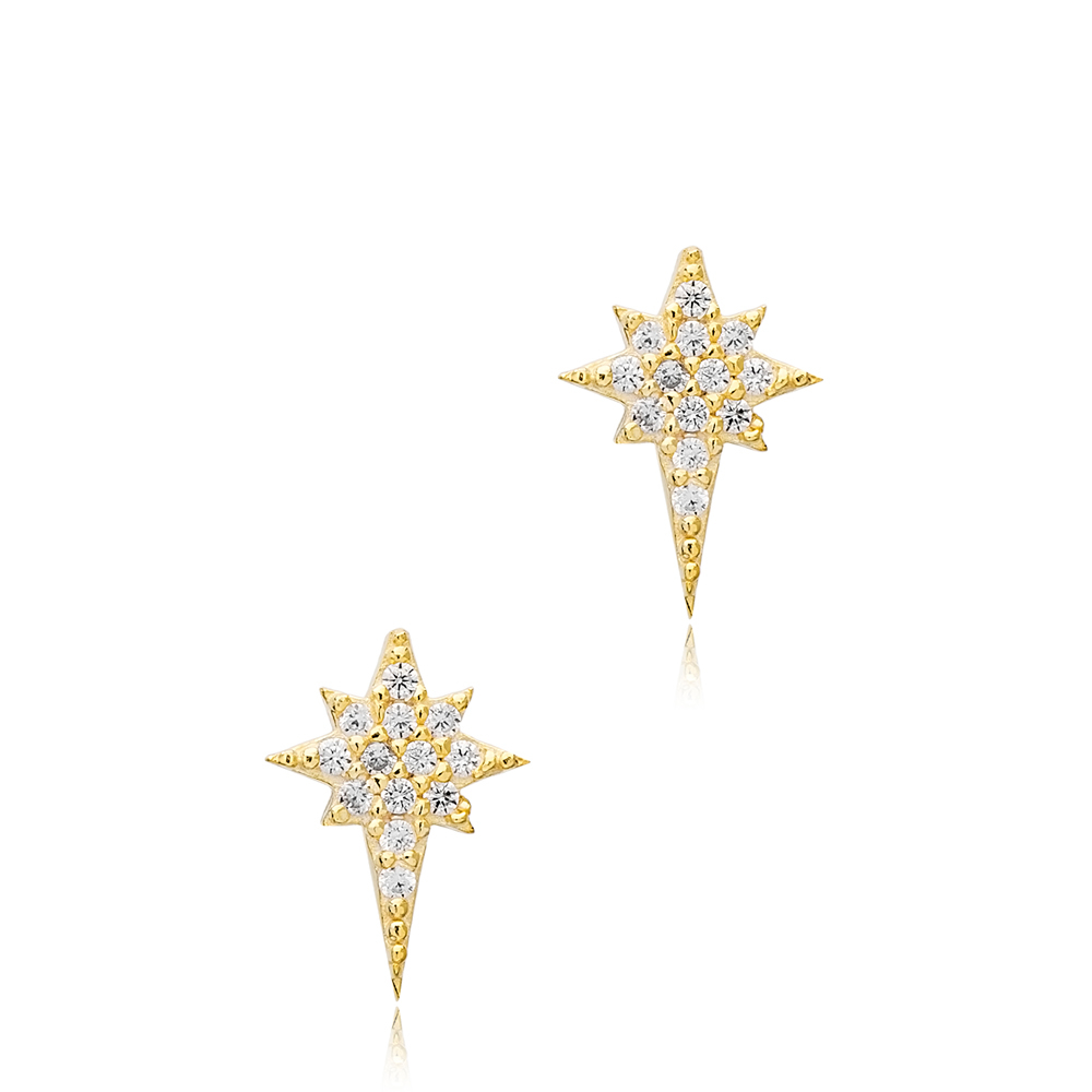 Pole Star Stud Earrings Turkish Wholesale 925 Sterling Silver Jewelry