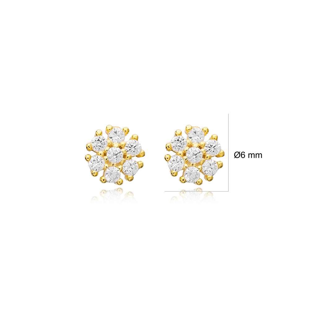 Zircon Stone Minimalist Flower Design Stud Earrings Turkish Wholesale 925 Sterling Silver Jewelry