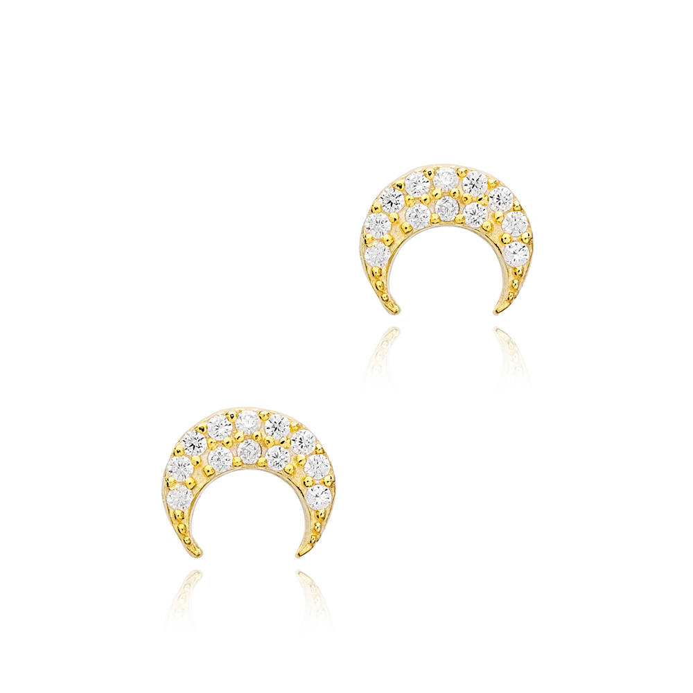 CZ Stone Minimal Moon Silver Earrings Wholesale 925 Sterling Silver Jewelry
