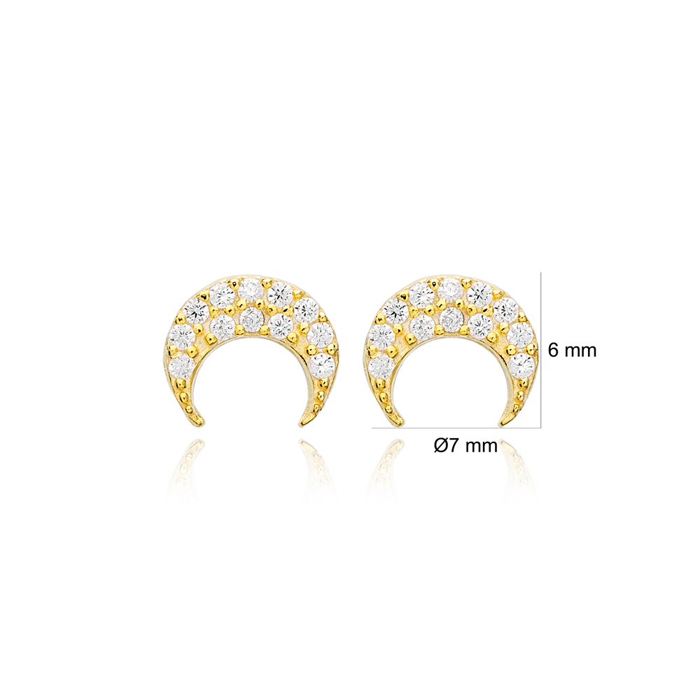 CZ Stone Minimal Moon Silver Earrings Wholesale 925 Sterling Silver Jewelry