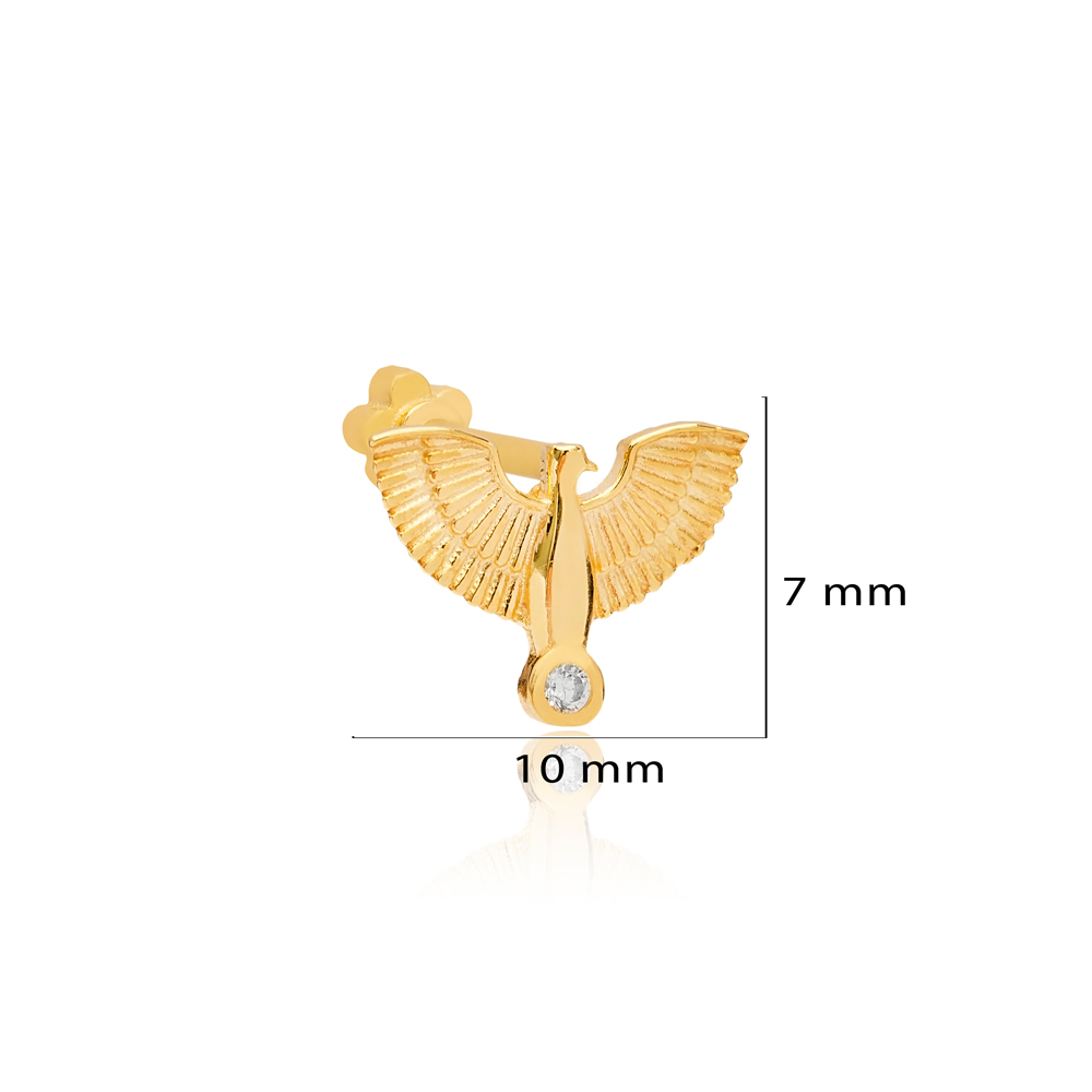 Elegant Angel Wing Design Single Piercing Turkish 925 Sterling Silver Jewelry