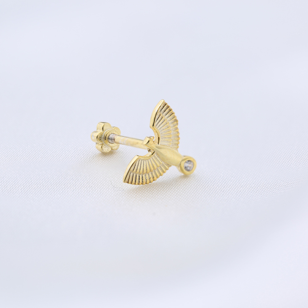 Elegant Angel Wing Design Single Piercing Turkish 925 Sterling Silver Jewelry