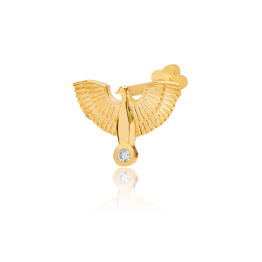Elegant Angel Wing Design Single Piercing Turkish 925 Sterling Silver Jewelry