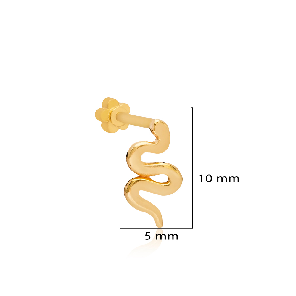 Plain Snake Design Single Piercing Turkish Handmade Wholesale 925 Sterling Silver Jewelry
