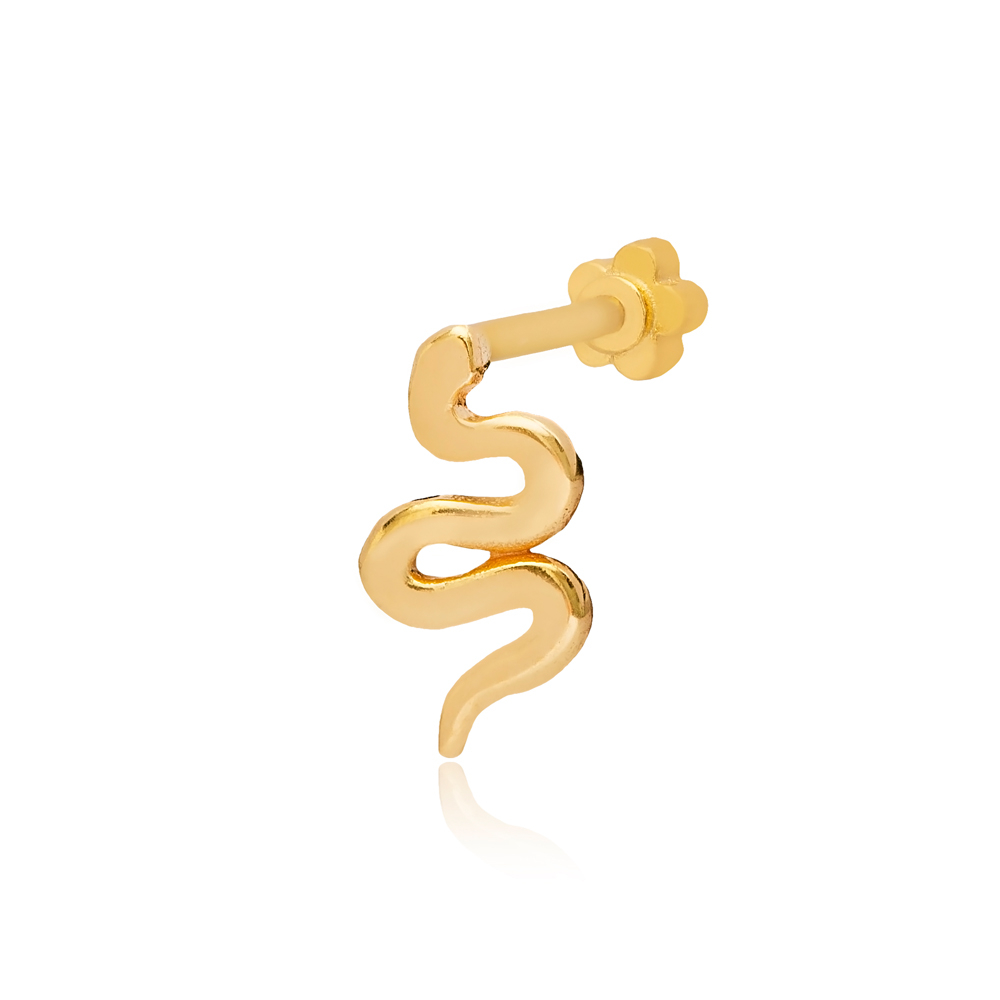 Plain Snake Design Single Piercing Turkish Handmade Wholesale 925 Sterling Silver Jewelry