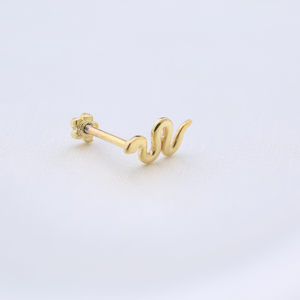 Plain Snake Design Single Piercing Turkish Handmade Wholesale 925 Sterling Silver Jewelry