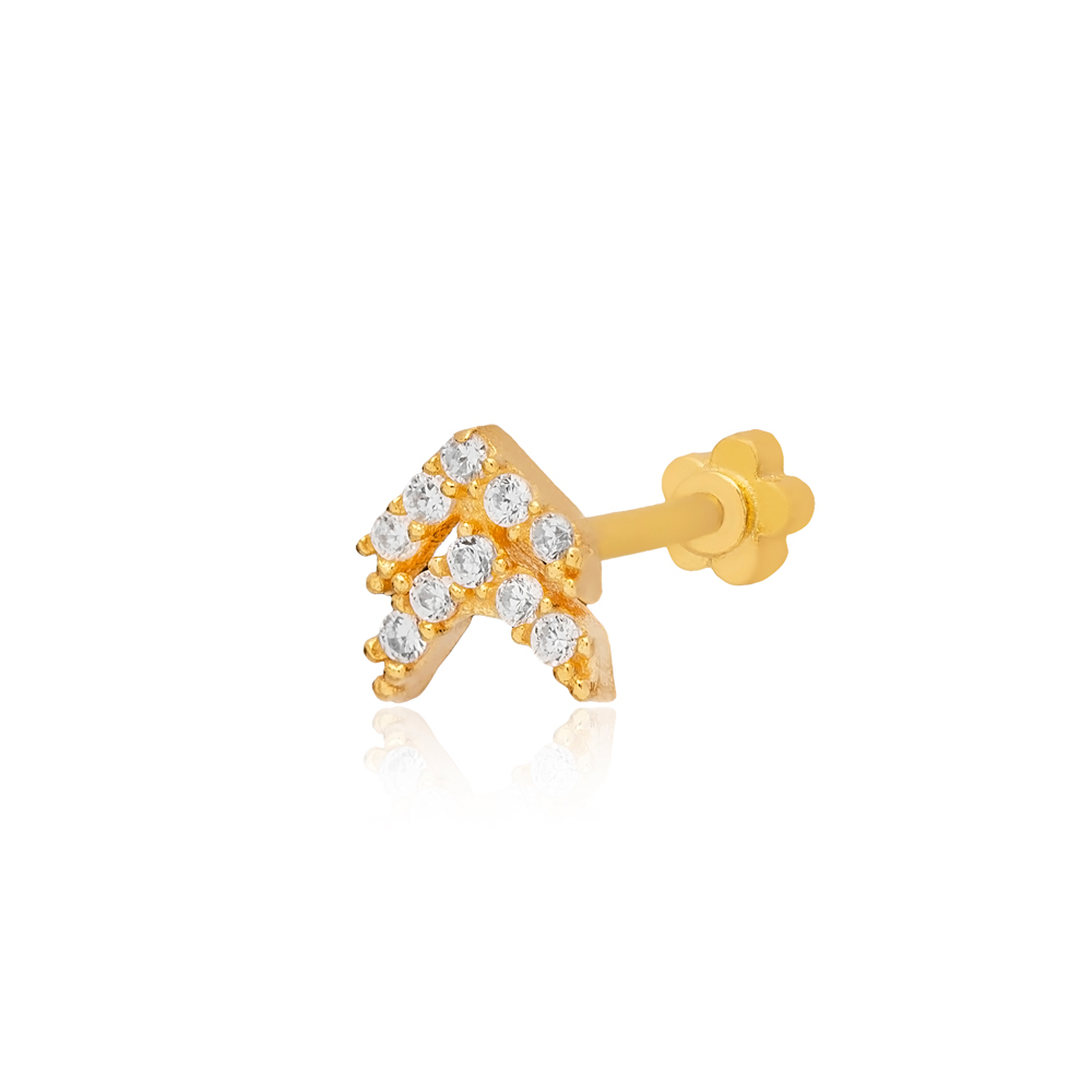 Elegant Arrow Design Single Piercing Turkish Wholesale 925 Sterling Silver Jewelry