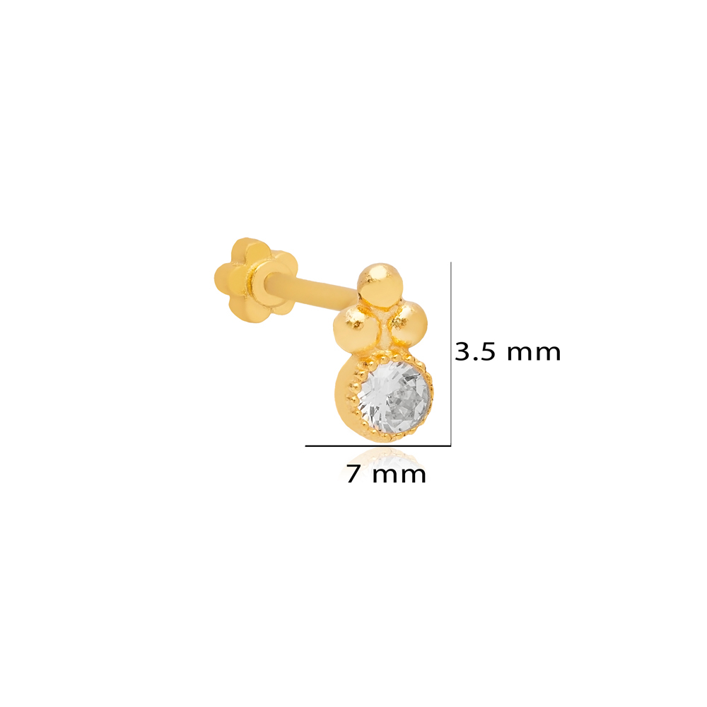 Trendy Single CZ Stone Single Piercing Turkish Wholesale 925 Sterling Silver Jewelry