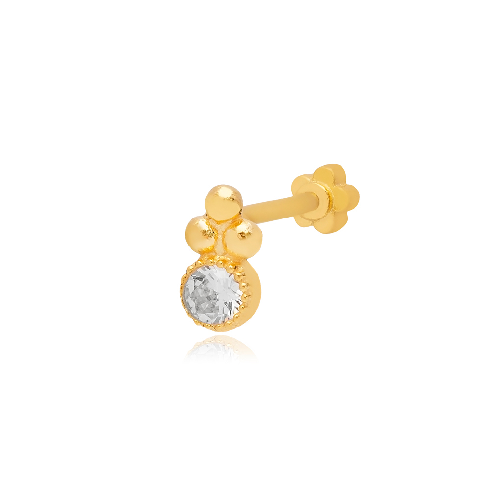 Trendy Single CZ Stone Single Piercing Turkish Wholesale 925 Sterling Silver Jewelry