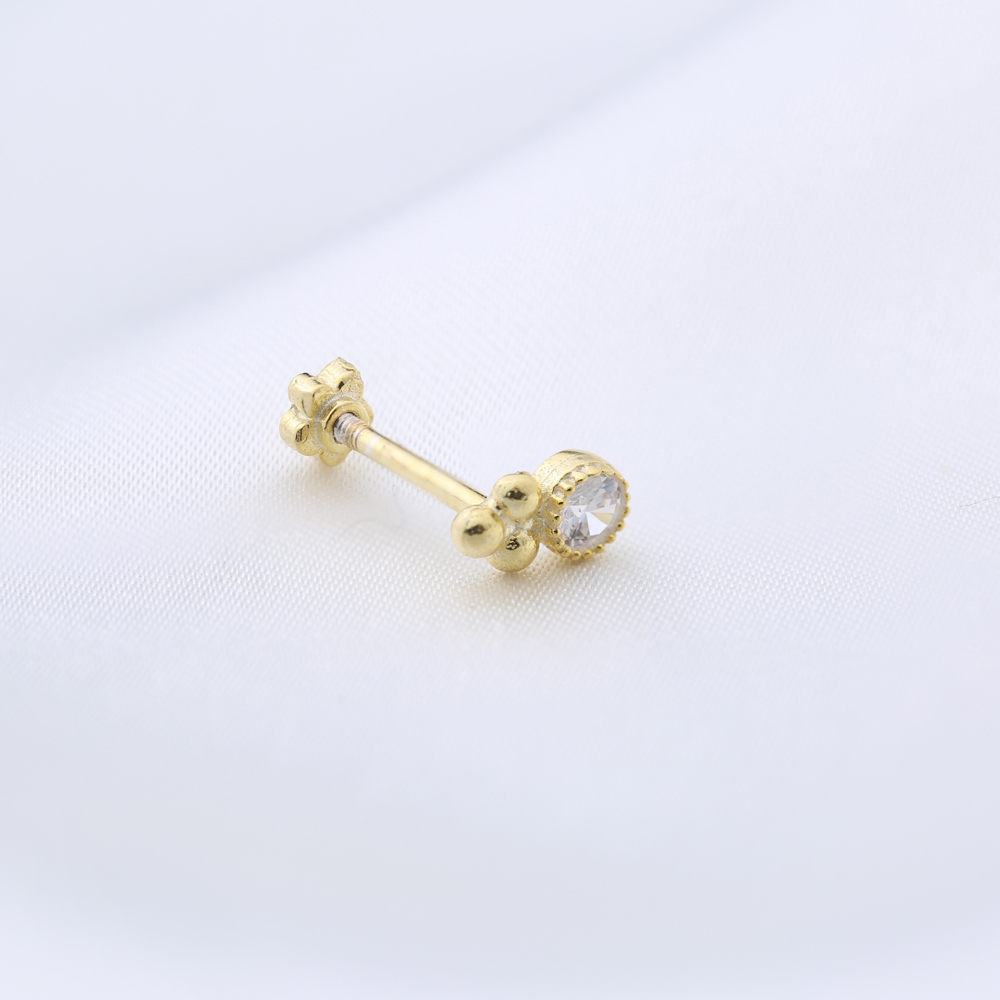 Trendy Single CZ Stone Single Piercing Turkish Wholesale 925 Sterling Silver Jewelry