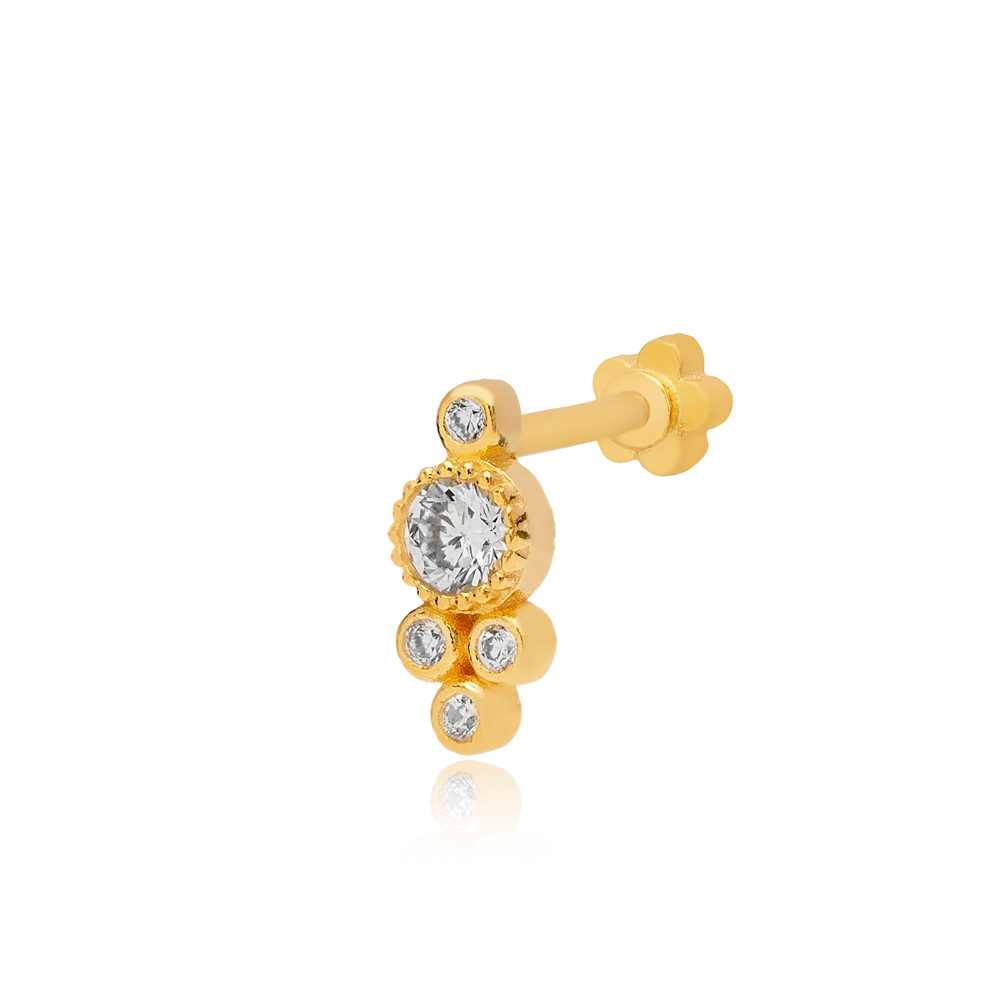 New Trend CZ Stone Elegant Design Single Piercing Turkish Wholesale 925 Sterling Silver Jewelry
