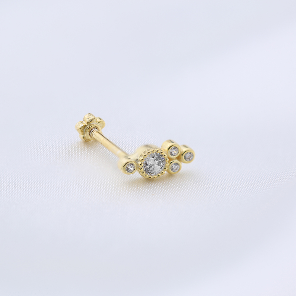 New Trend CZ Stone Elegant Design Single Piercing Turkish Wholesale 925 Sterling Silver Jewelry