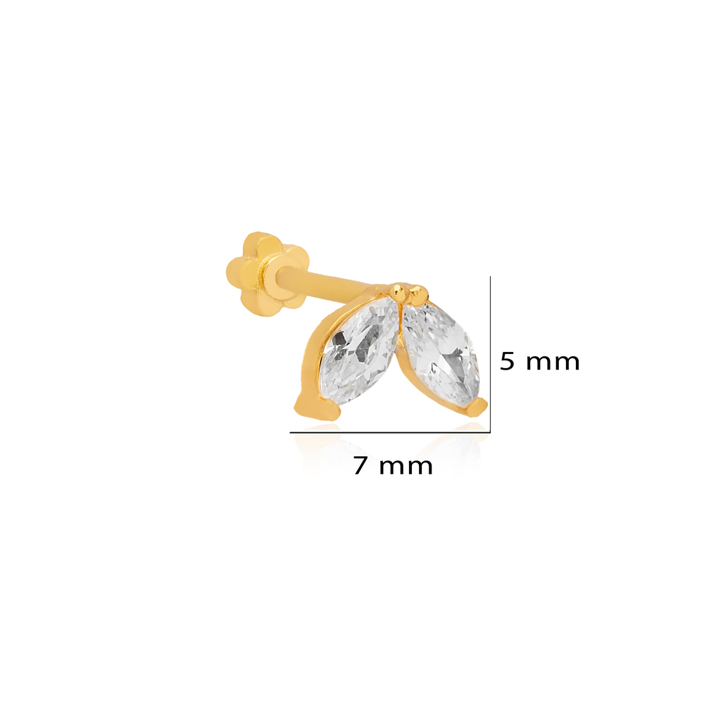 Marquoise Cut Clear Zircon Stone Single Piercing Turkish 925 Sterling Silver Jewelry