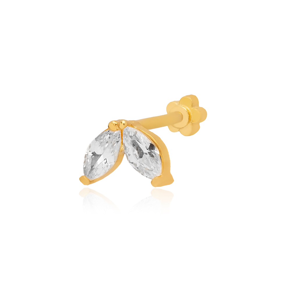 Marquoise Cut Clear Zircon Stone Single Piercing Turkish 925 Sterling Silver Jewelry