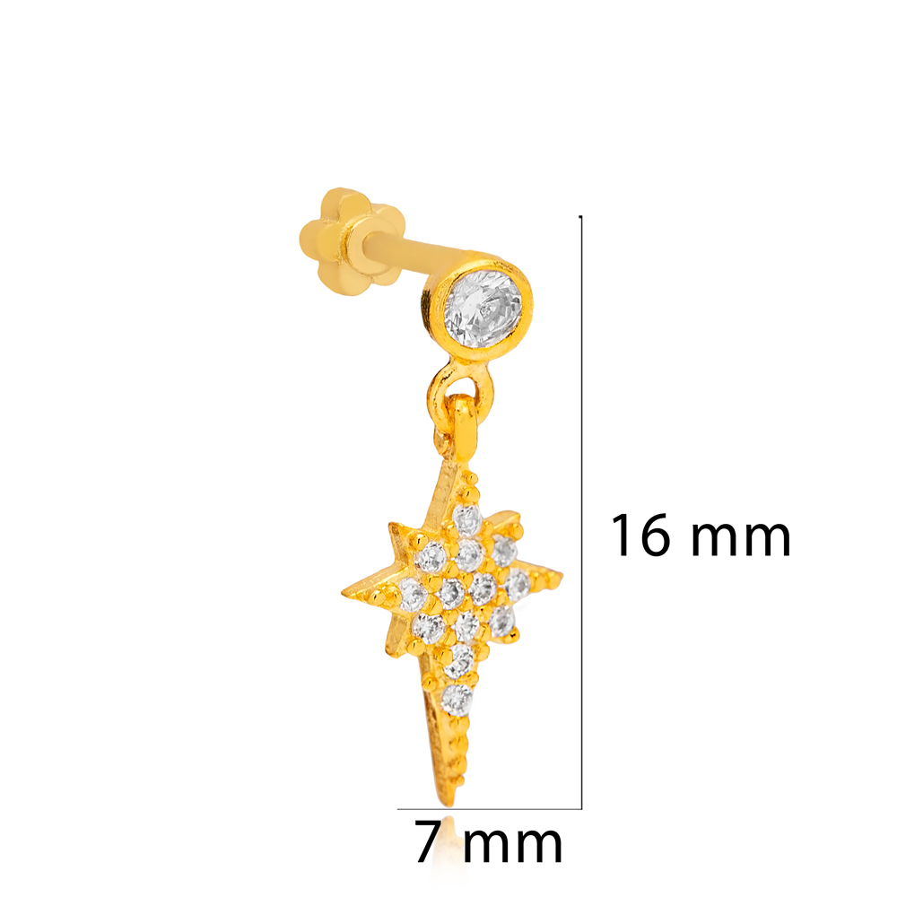 North Star Design Single Piercing Wholesale Turkish 925 Sterling Silver Jewelry