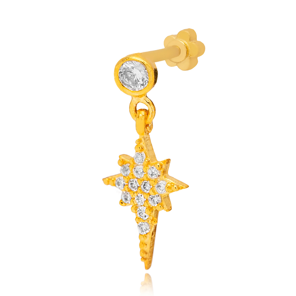 North Star Design Single Piercing Wholesale Turkish 925 Sterling Silver Jewelry