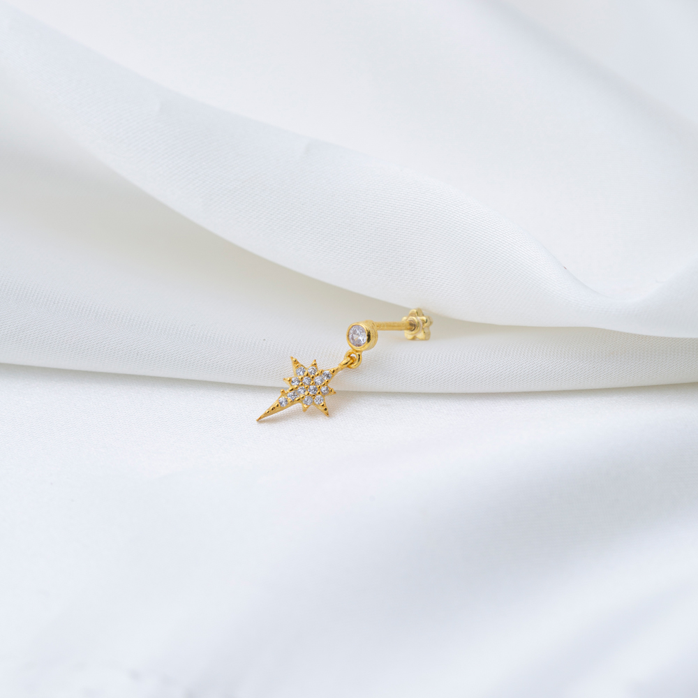 North Star Design Single Piercing Wholesale Turkish 925 Sterling Silver Jewelry