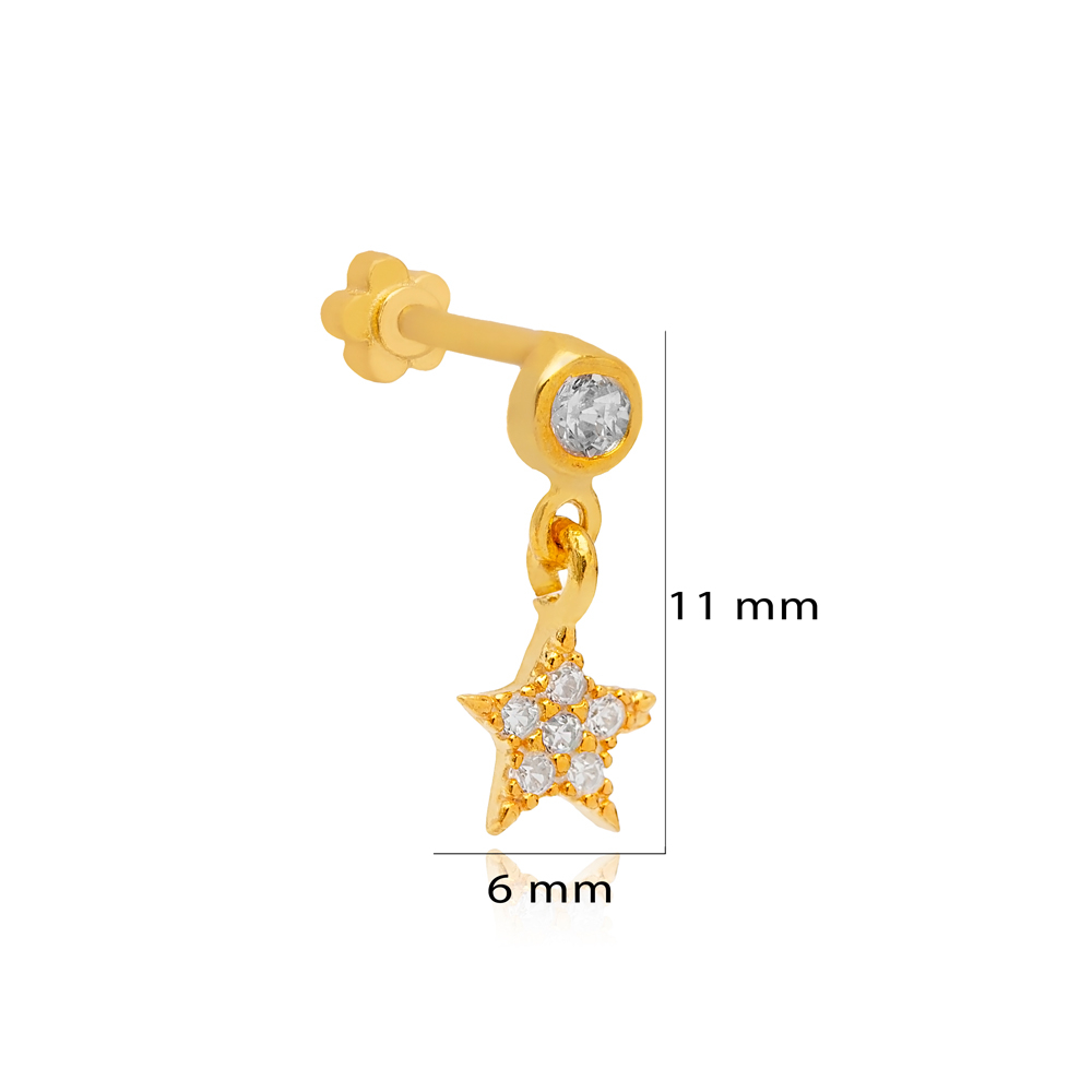 Star Design Single Piercing Wholesale Handmade Turkish 925 Sterling Silver Jewelry