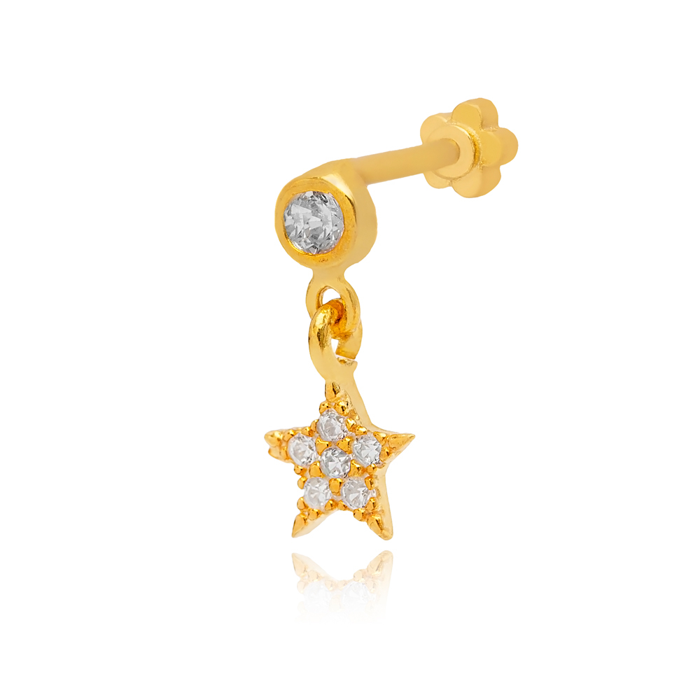 Star Design Single Piercing Wholesale Handmade Turkish 925 Sterling Silver Jewelry