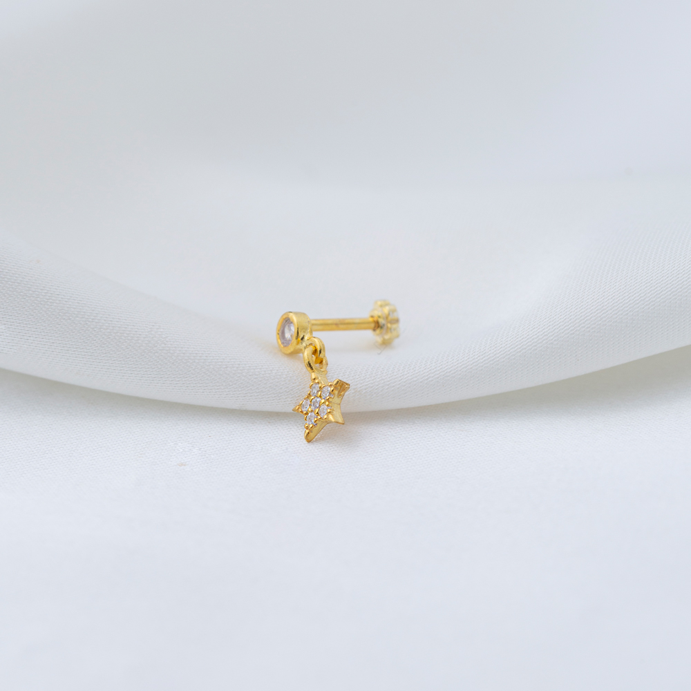 Star Design Single Piercing Wholesale Handmade Turkish 925 Sterling Silver Jewelry