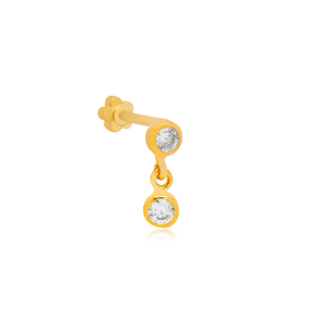 Round CZ Stone Single Piercing Wholesale Handmade Turkish 925 Sterling Silver Jewelry