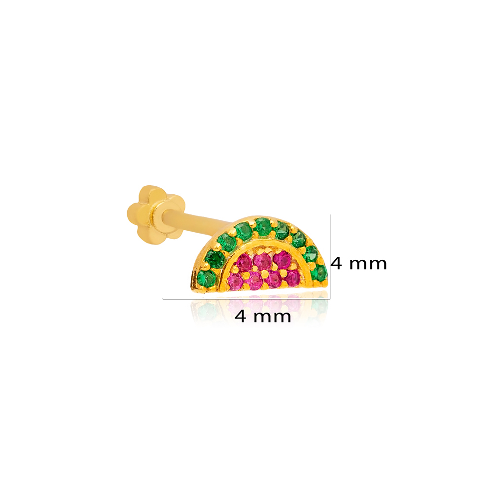 Watermelon Design Single Piercing Wholesale Handmade Turkish 925 Sterling Silver Jewelry