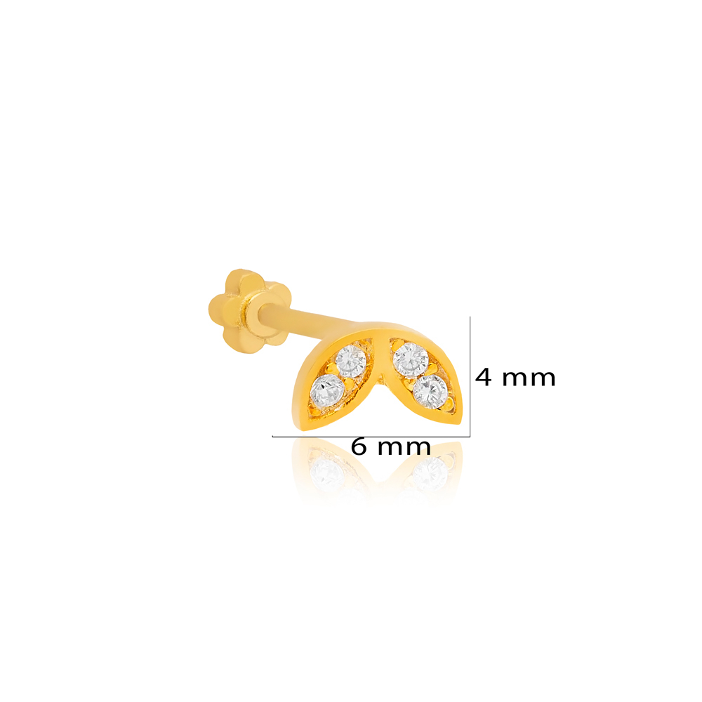 Minimalist Shape Zircon Stone Single Piercing Wholesale Handmade Turkish 925 Sterling Silver