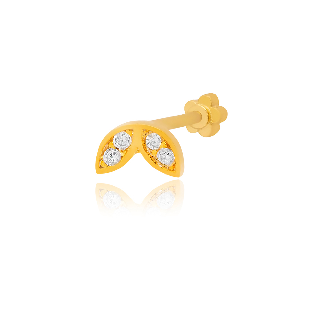 Minimalist Shape Zircon Stone Single Piercing Wholesale Handmade Turkish 925 Sterling Silver