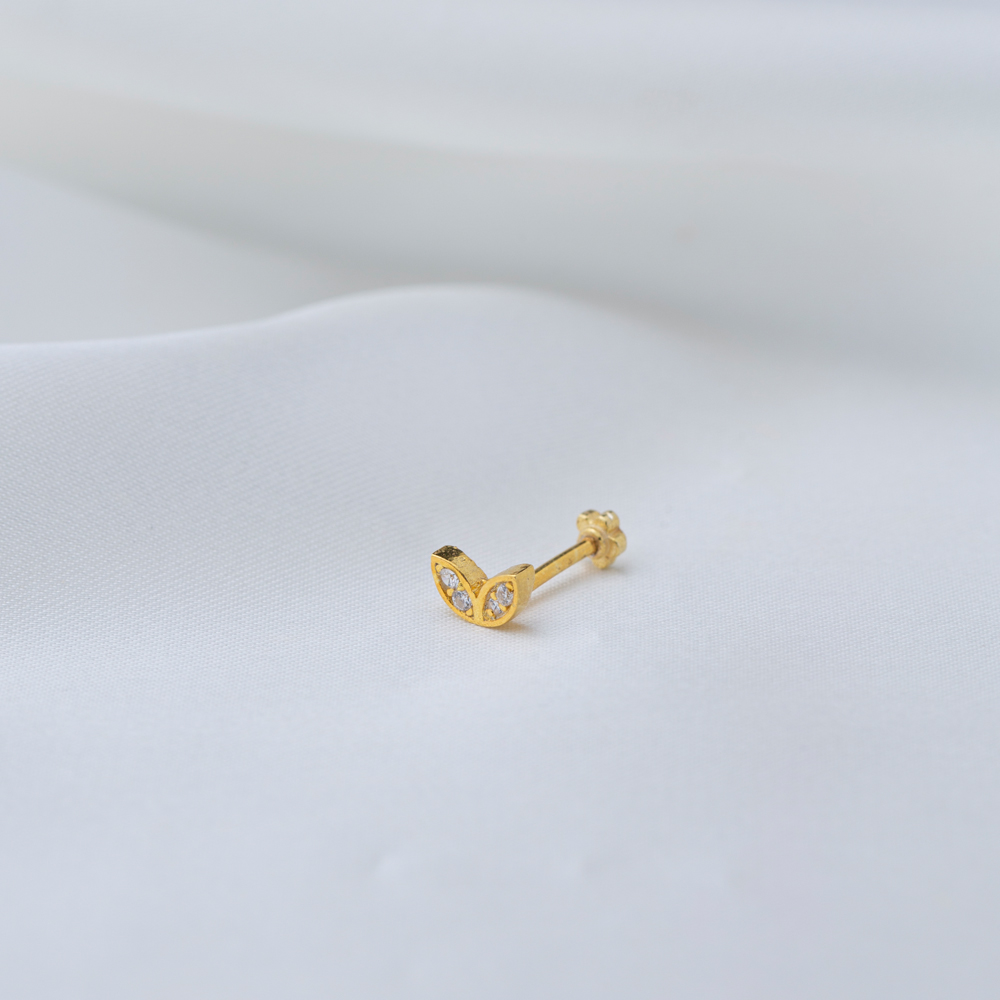 Minimalist Shape Zircon Stone Single Piercing Wholesale Handmade Turkish 925 Sterling Silver