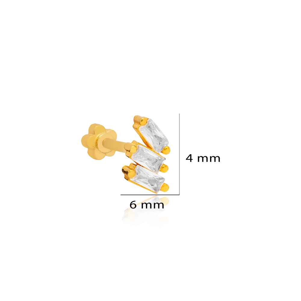 Minimalist Shape Zircon Stone Single Piercing Wholesale Handmade Turkish 925 Sterling Silver