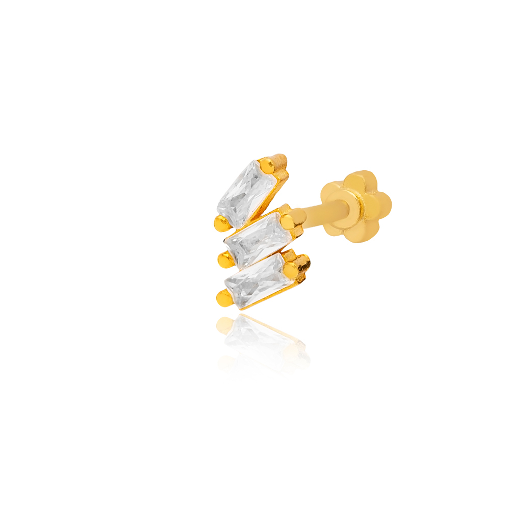 Minimalist Shape Zircon Stone Single Piercing Wholesale Handmade Turkish 925 Sterling Silver