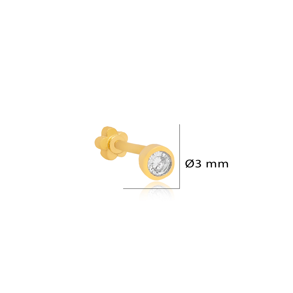 Round Zircon Stone Single Piercing Turkish Wholesale Handmade 925 Sterling Silver Jewelry