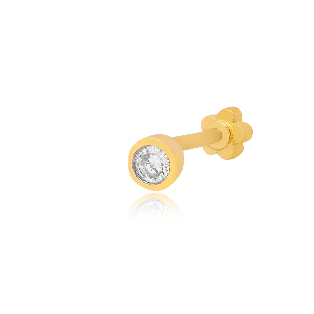 Round Zircon Stone Single Piercing Turkish Wholesale Handmade 925 Sterling Silver Jewelry