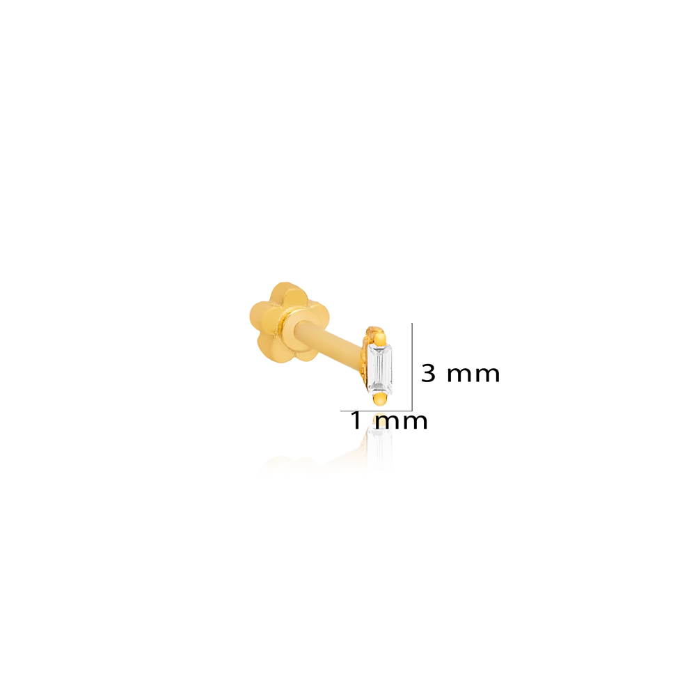 Single Tiny Zircon Stone Baguette Piercings 925 Sterling Silver Jewelry