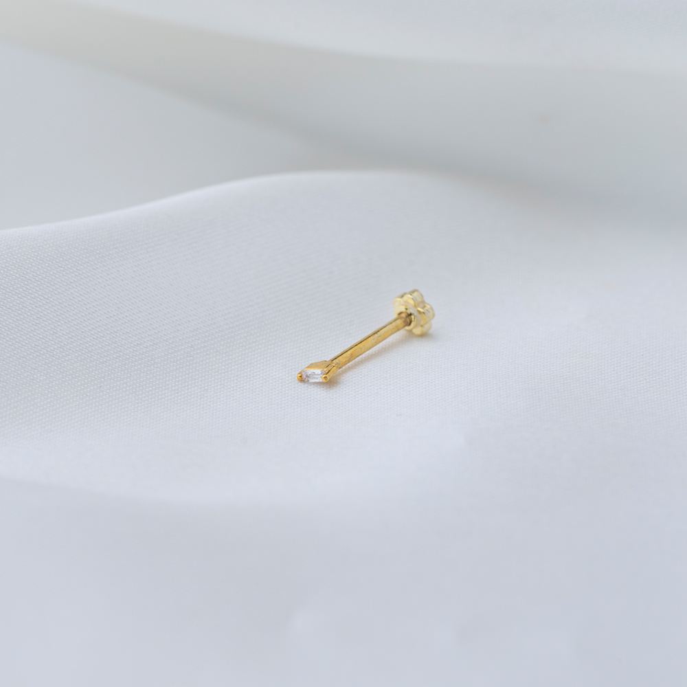 Single Tiny Zircon Stone Baguette Piercings 925 Sterling Silver Jewelry