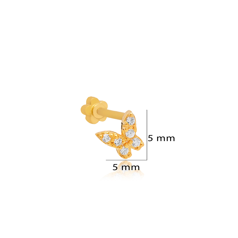 Butterfly Shape Single Piercing Wholesale Handmade Turkish 925 Sterling Silver Jewelry