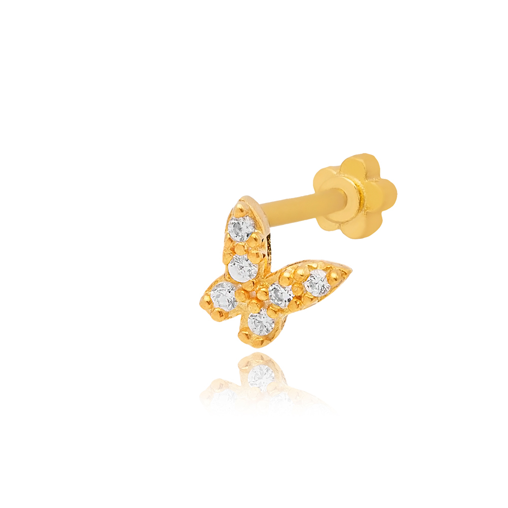 Butterfly Shape Single Piercing Wholesale Handmade Turkish 925 Sterling Silver Jewelry