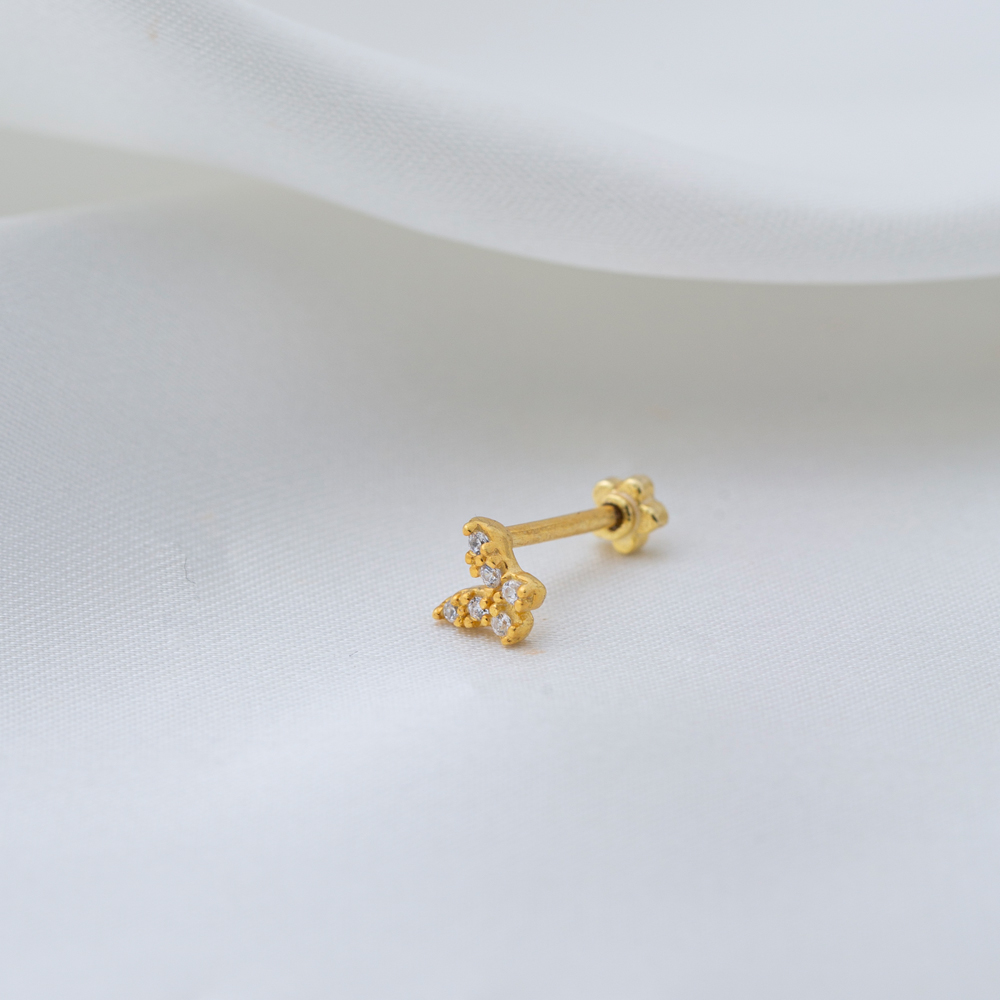 Butterfly Shape Single Piercing Wholesale Handmade Turkish 925 Sterling Silver Jewelry