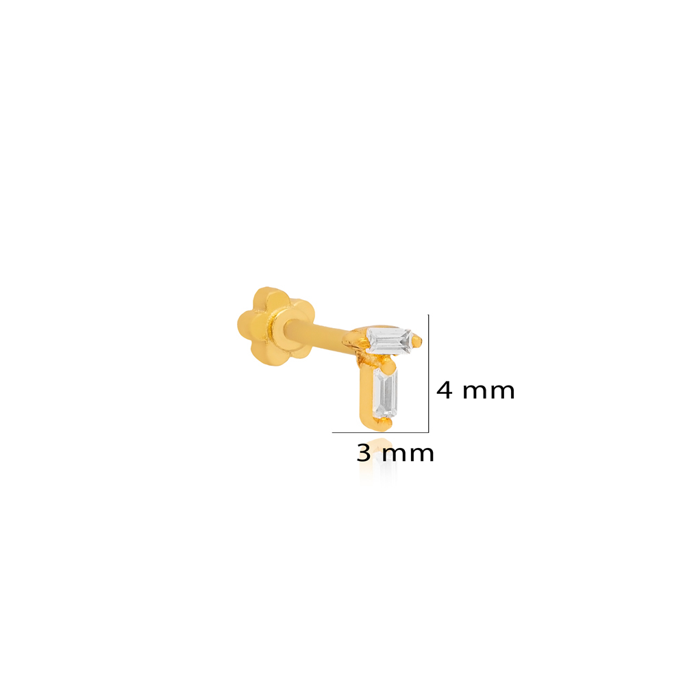 Clear Zircon Stone Minimalist Shape Single Piercing Wholesale Handmade Turkish 925 Sterling